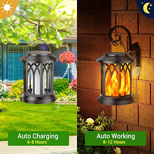 KOOPER 4 Pack Solar Lantern Outdoor Lights, Upgraded Flickering Flame Solar Lanterns Lights Outdoor Waterproof, Hanging Lantern Decorative, Solar Powered Lanterns for Yard Patio Path Tree Garden Decor