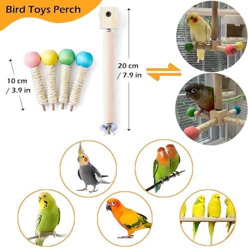 Bird Stand Perch Toy, Interactive Spinning Parakeet Toys, Wooden Exercise Wheel Parrot Toy, Enrichment Cockatiel Toy for Birds Cage, Bird Cage Accessories Perch Toys for Budgies (Small)