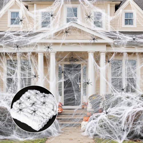 MAQIHAN 1000 sqft Spider Webs Halloween-Decorations Halloween Spider Web Cobwebs Halloween Decorations with 40 Fake Spiders Super Stretch Cobwebs for Halloween Decor Outdoor