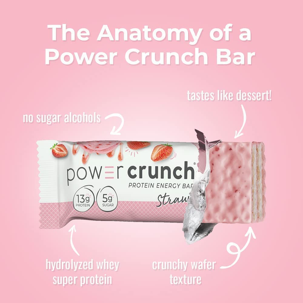Power Crunch Whey Protein Bars, High Protein Snacks with Delicious Taste, Strawberry Cream, 1.4 Ounce (12 Count)