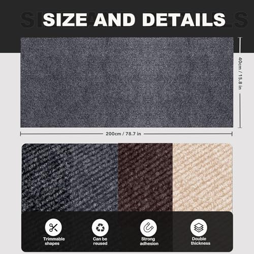 78.7"X15.8" Self-Adhesive Cat Scratching Mat - Durable Couch Protector from Cat Claws, DIY Furniture Protector from Cats Scratching, Sticky cat Scratch Wall mat- No Residue, Safe for Cats (Dark Grey)