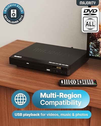 2026 Model HDMI DVD Player for TV | 1080P Region Free DVD-Players for Smart TV | Mini DVD Player with USB, CD & MP3 | HDMI Cable, RCA Cable & Remoted Control | MAJORITY DVD