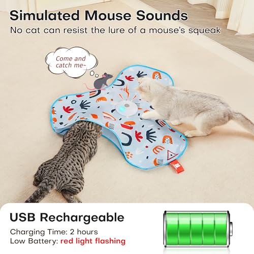 Potaroma Hide and Seek Interactive Cat Toys, Moving Concealed Wand Feather, Automatic Chargeable Indoor Kitten Exercise Kicker, Mouse Squeaky, Floral Cover