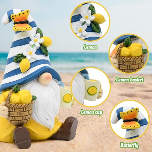 Lemon Decor Summer Garden Gnome Resin Figurines | Mediterranean Lemon Party Decoration for Home Kitchen Office Table Tiered Tray Summer Gnomes Gifts