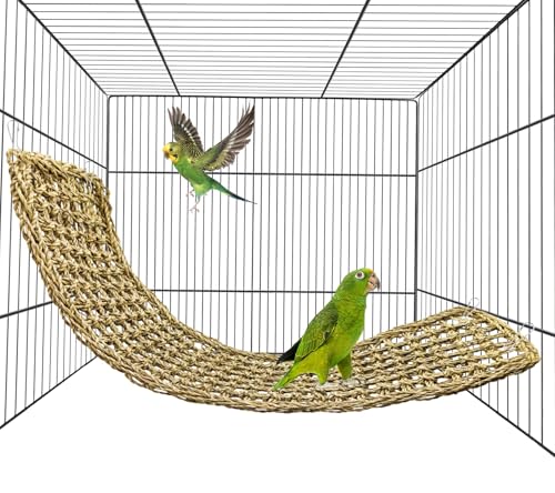 Bird Seagrass Mat 30" × 7" Parrot Natural Grass Woven Net Hammock Parakeet Climbing Rope Ladder Mat Chew Toys Cage Accessories for Pigeon Macaw Cockatiel Conure Budgie Cockatoo Rat Bearded Dragon