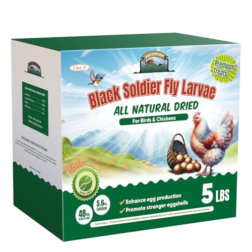 5LB Dried Black Soldier Fly Larvae for Chickens Treats Bulk, Non GMO BSF Larvae 85X More Calcium Than Dried Mealworms for Laying Hens, Chicken Worms for Wild Birds