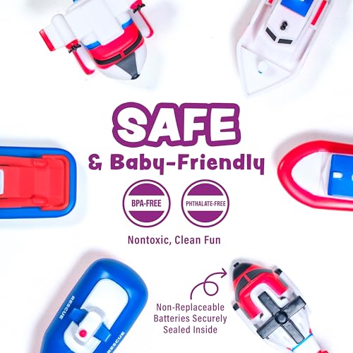 Tub Works® Ocean Rescue™ Vehicles Light Up Bath Toys, 6 Pack | Water-Activated Light Up Toys Flash & Change Color | Easy-Grip Baby & Toddler Bath Toys | Sensory Toys with Bath Lights for Kids Bath