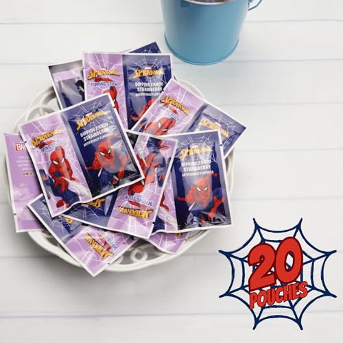 Spiderman Candy Dipping Sticks Strawberry Flavored Powder, Birthday Party Treats, 20 Pouches