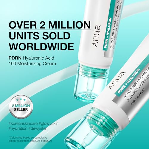 Anua PDRN Hyaluronic Acid 100 Moisturizing Cream, Lightweight, Non-Greasy Hydrating Face Moisturizer with Salmon DNA for Glass Skin, Korean Skincare (2.02 fl oz)