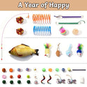 Cat Tunnel Bed with 40 Pcs Interactive Cat Toys, Cat Tube with Kitten Toys for Indoor Kittens, Collapsible Play Tunnel, White
