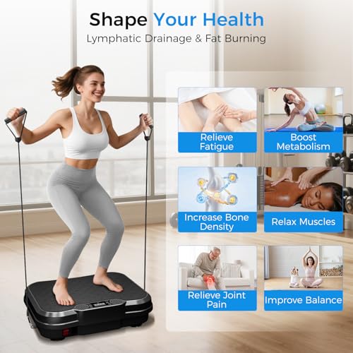 AoraPulse Vibration Plate Exercise Machine, Vibration Plate for Lymphatic Drainage Weight Loss, 400 Lbs Capacity Full Body Workout Vibrate Fitness Platform for Home Women Men