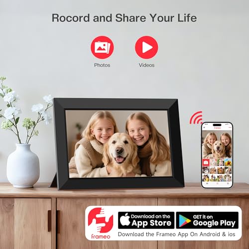 Frameo 10.1 Inch WiFi Digital Picture Frame, Smart Cloud Electronic Photo Frame with HD IPS Touch Screen Slideshow 32GB Memory Auto-Rotate Wall Mount, Share Photos/Videos from Phone - Gifts for Mom