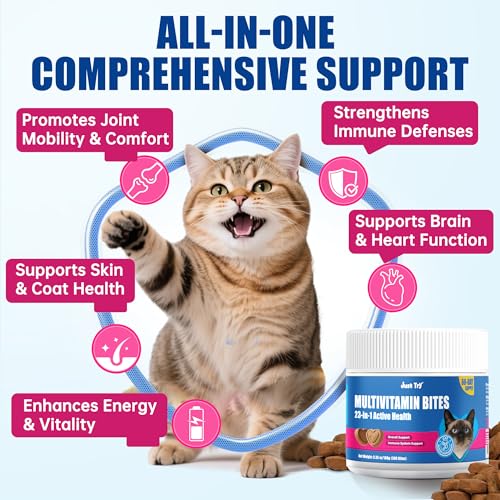 Just Try 23 in 1 Taurine for Cats Vitamins Treats with L-Lysine for Immune, Joint Support Skin & Coat & Heart Health - Multivitamin, HIV Omega 3, Biotin Supplements for Indoor & Senior Cat - 300 Bites