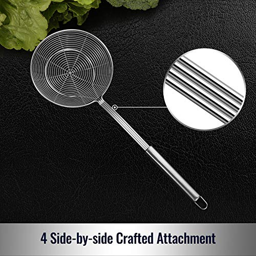 Hiware Solid Stainless Steel Spider Strainer Skimmer Ladle, Kitchen Utensils Wire Strainer Pasta Spoon, 7 Inch