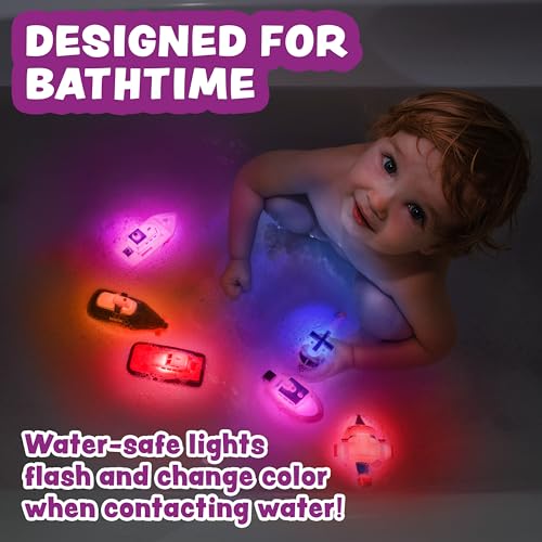 Tub Works® Ocean Rescue™ Vehicles Light Up Bath Toys, 6 Pack | Water-Activated Light Up Toys Flash & Change Color | Easy-Grip Baby & Toddler Bath Toys | Sensory Toys with Bath Lights for Kids Bath