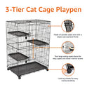 Basics Large 3-Tier Cat Cage Playpen with Easy to Clean Removable Tray, Front Doors, Portable, Foldable, 35.8" x 22.4" x 50.6", Black