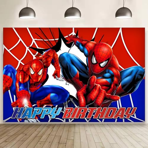 Spider Birthday Party Decorations, 5x3ft Happy Birthday Back Drop Banner Theme Backdrop Banner for Spider Party Decorations Indoor Outdoor.