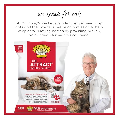 Dr. Elsey's Premium Clumping Cat Litter - Cat Attract - 99% Dust-Free, Low Tracking, Hard Clumping, Superior Odor Control, Natural Herbal Attractant, Unscented & Natural Ingredients, 40 lb