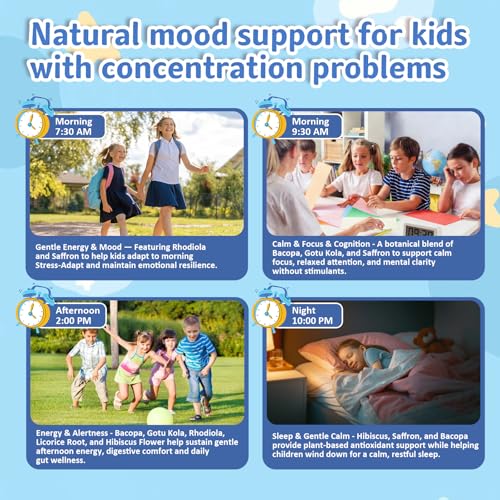Saffron Gummies for Kids - Saffron Extract Supplement with GABA, Calms Temper Tantrums, Supports Happy Mood & Cognition, Focus Calm Gummies for Kids 4+, Sugar Free Strawberry, 90 Counts