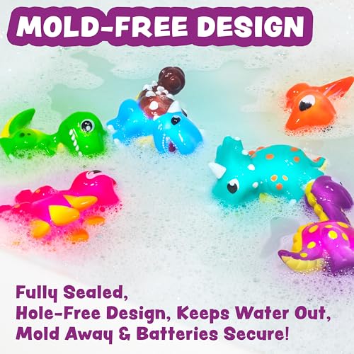 Tub Works® Dinos™ Dinosaur Light Up Bath Toys, 6 Pack | Water-Activated Light Up Toys Flash & Change Color | Easy-Grip Baby & Toddler Bath Toys | Sensory Bath Lights Watertight Bathtub Toys