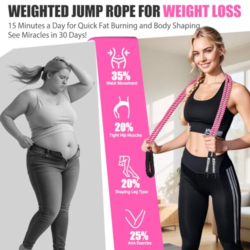 KUZARO Jump Rope, Weighted Jump Rope for Women, Heavy Jump Ropes for Fitness, Home Gym Exercise Equipment, Adult Skipping Rope for Improve Strength, Weight Loss, Boxing Training,Total Body Workout Equipment
