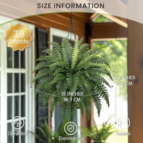 FOREST PRINCE 35" Fake Ferns Artificial Boston Ferns for Outdoors 4-Pack | UV-Resistant, Low Maintenance & Pet Friendly, 39 Fronds Each, Large Bushes Plants, Garden, Porch & Patio Decor