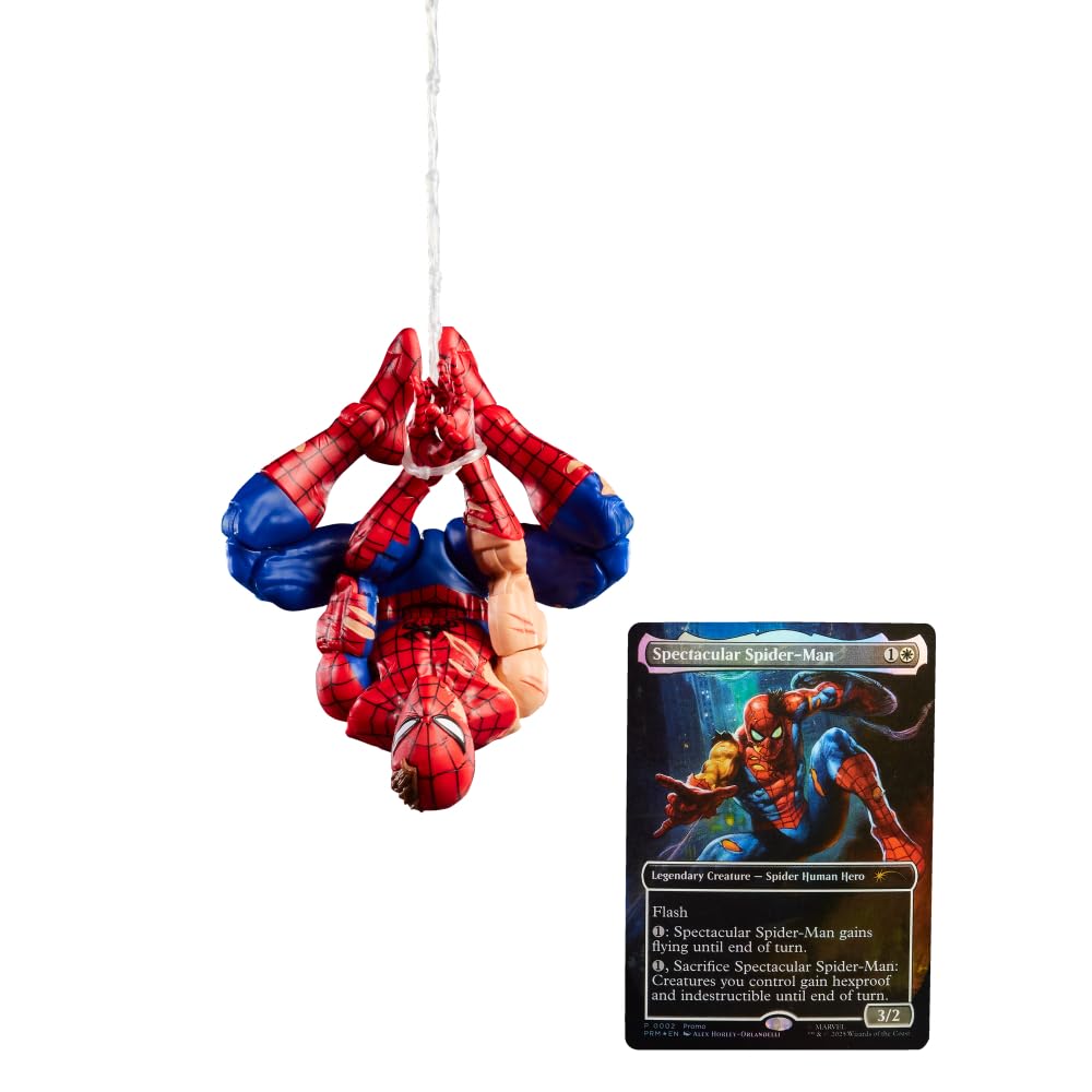 Marvel Legends Series Magic: The Gathering Battle-Damaged Spider-Man, 6-Inch Action Figure Toy & Exclusive Foil Collectible Card Game Trading Card