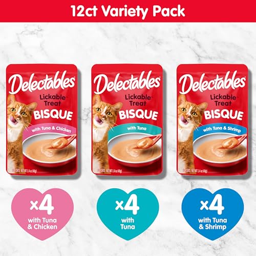 Delectables Bisque Lickable Wet Cat Treats - Chicken, Tuna & Shrimp, 12 count
