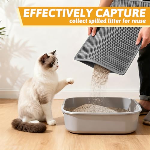 Pieviev Cat Litter Mat Double Layer Waterproof Urine Proof Trapping Mat 1 Pack (Gray, 24x15 Inch (Pack of 1))