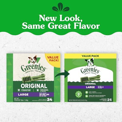 Greenies Veterinarian-Recommended Natural Dental Dog Treats, Large Size, Original Flavor, 36 oz. Pack, 24 Count