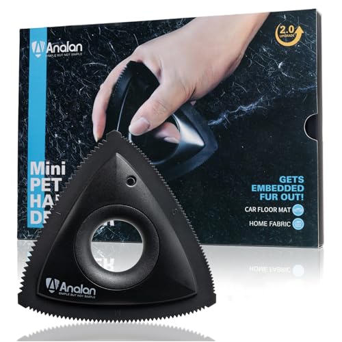 Analan Mini Pet Hair Remover for Car Detailing Supplies, Carpet Dog Hair Remover for Car Interior, Triangle Dog Hair Remover for Auto Detailing, Couch, Furniture, Lint, Carpet (Jet Black)