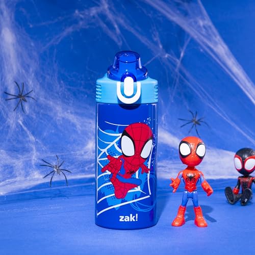 Zak Designs Marvel Spider-Man Sage Kids Water Bottle For School or Travel, 14oz Stainless Steel Water Bottle With Straw, Handle, and Leak-Proof, Pop-Up Spout Cover (Spidey and His Amazing Friends)