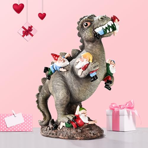 SOWSUN 14" Garden Gnomes Statue Dinosaur Outdoor Decor Gifts for Women | Gardening Gifts for Women Mom Grandma, Dinosaur Gnomes Garden Statue, Outdoor Decor for Yard Patio Balcony Porch Lawn