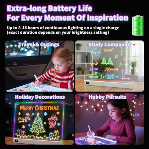 Led Drawing Board with 13 Light Effects, 16" Rechargeable Glow Doodle LED Note Board with Colors, Neon Light Up Drawing Tablet Gifts for Kids for Easter Birthday Christmas Gift Ideas