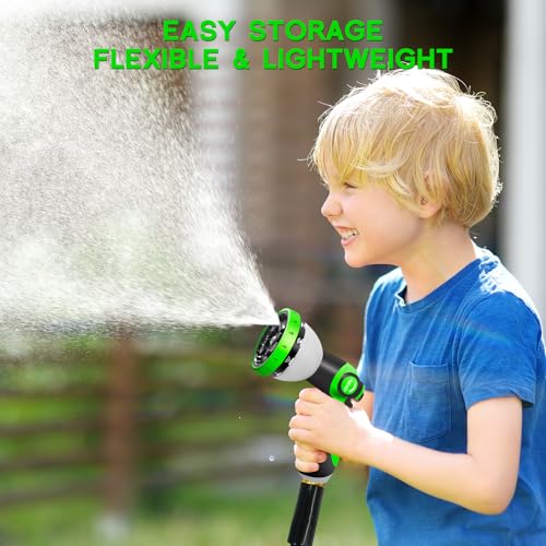 Junredy Garden Hose 25 FT, NON-EXPANDABLE Heavy-Duty Flexible & Lightweight Water Hose with 10-Function Nozzle, No-Kink, Leak-Proof Super Fabric, Solid Fittings for Lawn, Car, Outdoor (Black Green)