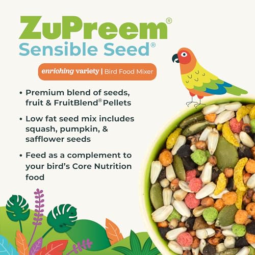 ZuPreem Sensible Seed Bird Food, , Cockatoo, Macaw, Bird Seed and Pellets Blend, ZuPreem Feed Mixer Topper, Enriching Variety, Made in USA, Macaw Food, (Large, 2 lb bag)