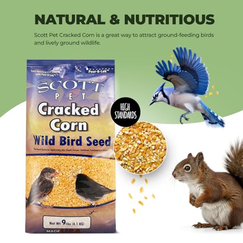 Scott Pet Wild Bird Seed, Cracked Corn, 9 lbs Bag, Feed, Great Source of Protein and Fiber, Food for Outside Wild Birds