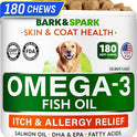 BARK&SPARK Omega 3 for Dogs and Cats-180 Fish Oil Treats for Dogs & Cats Shedding, Skin Allergy, Itch Relief, Hot Spots Treatment-Joint Health-Skin and Coat Supplement-EPA & DHA Fatty Acids-Salmon Oil