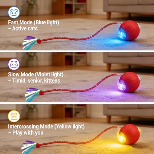 Interactive Cat Toys for Indoor Cats, Speedy Tail Cat Ball | 300mAh High-Capacity Battery, Controllable Chirping, Smart Electric Motion, Interactive Auto-Moving Fun to Ease Cat Boredom