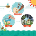 Beetle & Bee Build A Bird Bungalow - DIY Kid Art Craft Outdoor Birdhouse Kit, House Painting Kit for Kids, Hardware Glue Included- 4 Paints, 1 Brush, 7 Wooden Pcs, Chain For Tree Hanging Age 5+