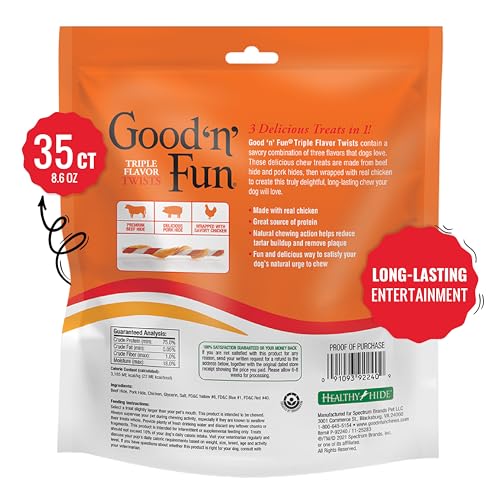 Good 'n' Fun Twists Long-Lasting Dog Treat, With Real Proteins, Beef Hide and Premium Chicken, Supports Dental Health, Mental Stimulation, 35 count