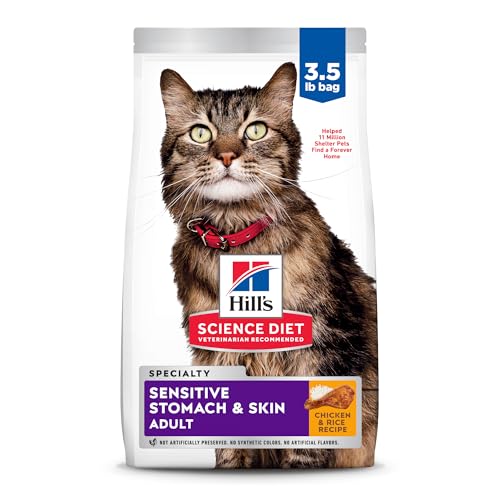 Hill's Science Diet Adult Sensitive Stomach & Skin Dry Cat Food, Chicken & Rice, 3.5 lb. Bag (Updated Formula)