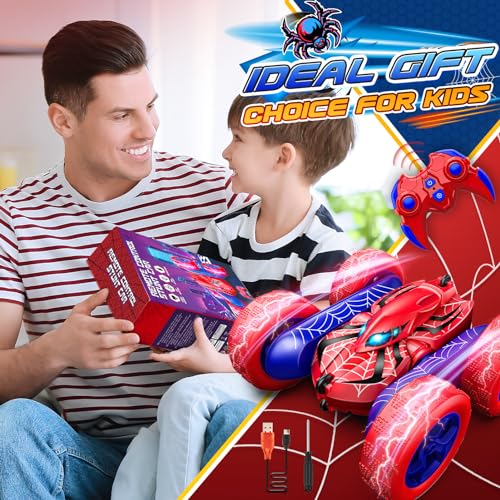 SYOKZEY Spider RC Cars Remote Control Car, Double Sided 360°Flip 4WD Rechargeable RC Drift Car,Toys for 3-12 Year Old Boys,Toys for Ages 5-7 Toys for Ages 8-13 Christmas Basket Stuffers (Red)