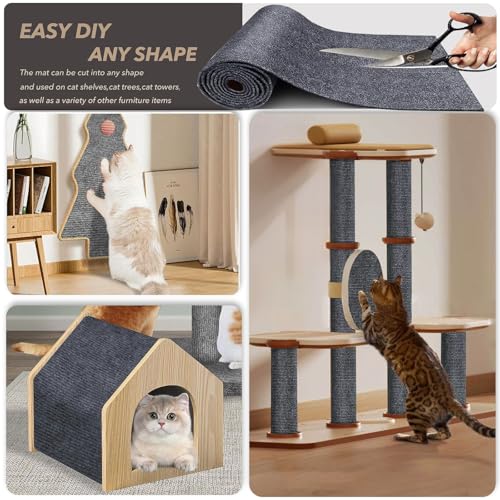 78.7"X15.8" Cat Scratching Mat, Self-Adhesive Cat Scratch Carpet, DIY Cats Scratch Furniture Protector for Couch, Sofa, Wall & Door, Durable Furniture Guards Couch Scratcher from Cats Claws, Dark Grey