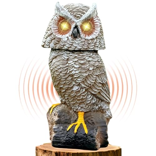 Solar Powered Garden Owl with Motion Detection, Rotating Head, Realistic Hoots and Silent Mode, Outdoor Statue and Sculpture, Owl Decoration for Home, Garden, Patio and Lawn