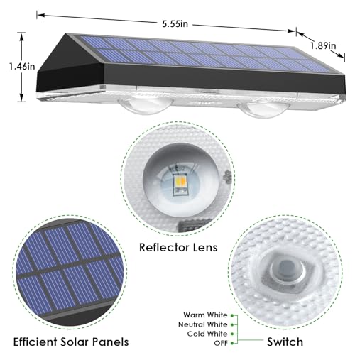 Solar Fence Lights Outdoor - 2700/4000/6000K 3 Mode, 8 Pack Solar Fence Lights Outdoor Waterproof LED, Fence Light Solar Powered for Outside, Backyard, Railing, Step, Patio,Wall and Home Improvement