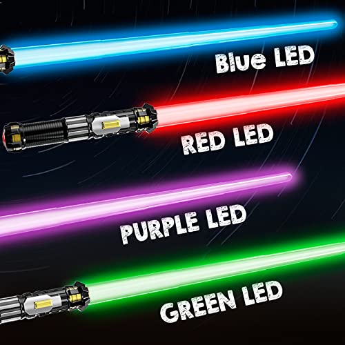 Cawiew 4 Pack Light up Sword Saber with FX Sound (on-Off Control) and Full Retractable Handle, 4 Colors LED Glow in The Dark Toy for Kids Adult