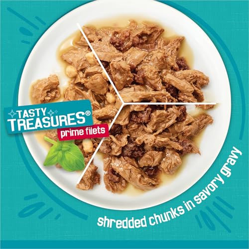 Purina Friskies Wet Cat Food Variety Pack, Tasty Treasures  Filets (With Ocean Fish and Tuna, With Chicken and With Turkey) - 5.5 Ounce (Pack of 12)