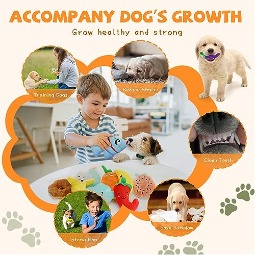 Cheerful 20-Pack Squeaky Dog Toys Set - Included 4 Dog Bags, Plush Puppy Toys with Irresistibly Cute Characters for Small Dogs, Interactive Dog Squeak Toys for Fun&Teeth Cleaning