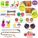 Retro Shaw Cat Toys Pack 33Pcs, Interactive Kitten Toys for Indoor Kittens Cats, Collapsible Kitty Play Tunnel Tent Feather Wand Balls Bell Springs Mouse Kitty Toys for All Breeds (2 Tunnel)
